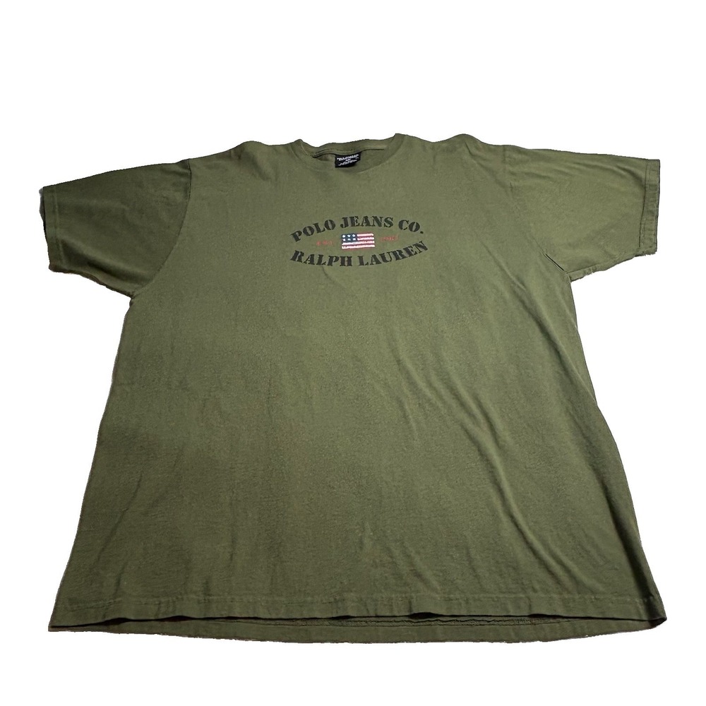 Ralph Lauren Men's T Shirt Olive Green Big Front Logo Sz XL 100% Cotton